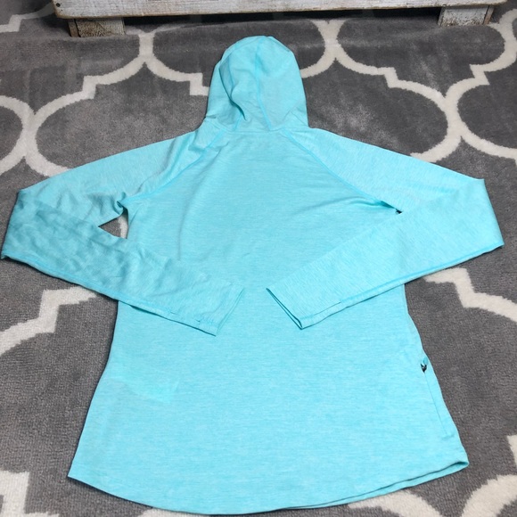 Under Armour Pullover Hoodie UA Womens Small Blue Run Fitted Thumbholes Pocket - Picture 8 of 9